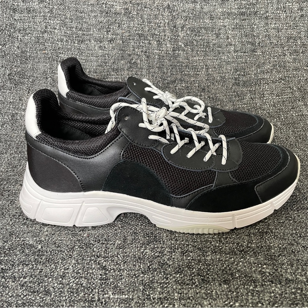 NEW Calvin Klein Daxton Sneaker Black White Leather Dad Lace Up Low Top Men’s 13